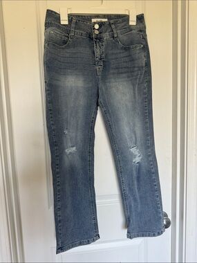 Angels Women's Light Blue Cropped Straight Jeans with Distress